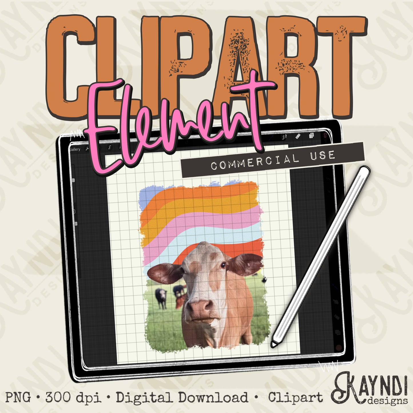 Cow Clipart Element PNG Digital Downloads Elements Fillers Commercial Use