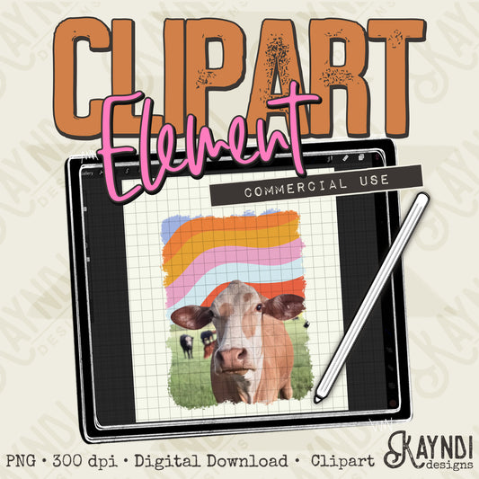 Cow Clipart Element PNG Digital Downloads Elements Fillers Commercial Use