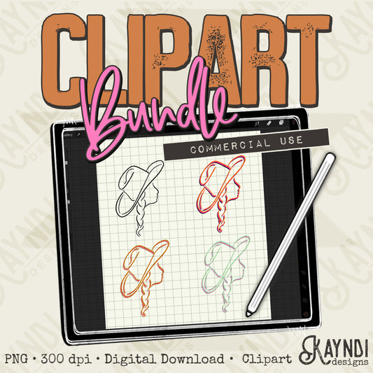Cowgirls Clipart Element Bundle PNG Digital Downloads Elements Fillers Commercial Use