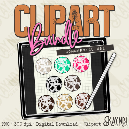 Cow Print Backgrounds Clipart Element Bundle PNG Digital Downloads Elements Fillers Commercial Use