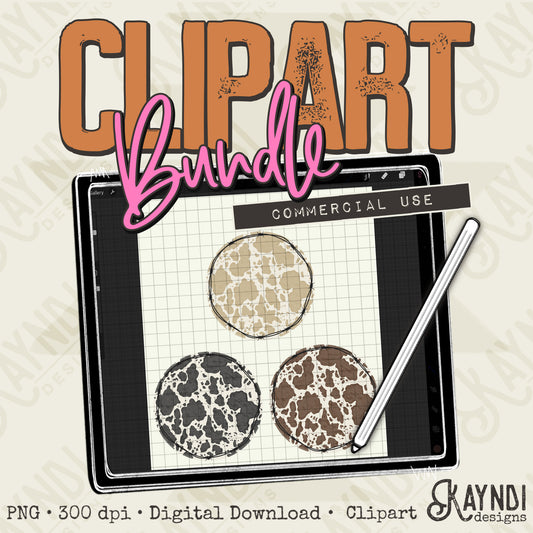 Cow Print Backgrounds Style 2 Clipart Element Bundle PNG Digital Downloads Elements Fillers Commercial Use