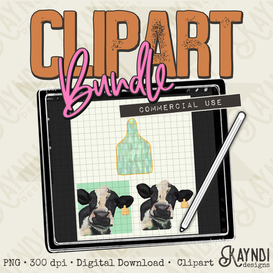 Cows 2 Bundle PNG Digital Downloads Elements Commercial Use Bovine Cowtag