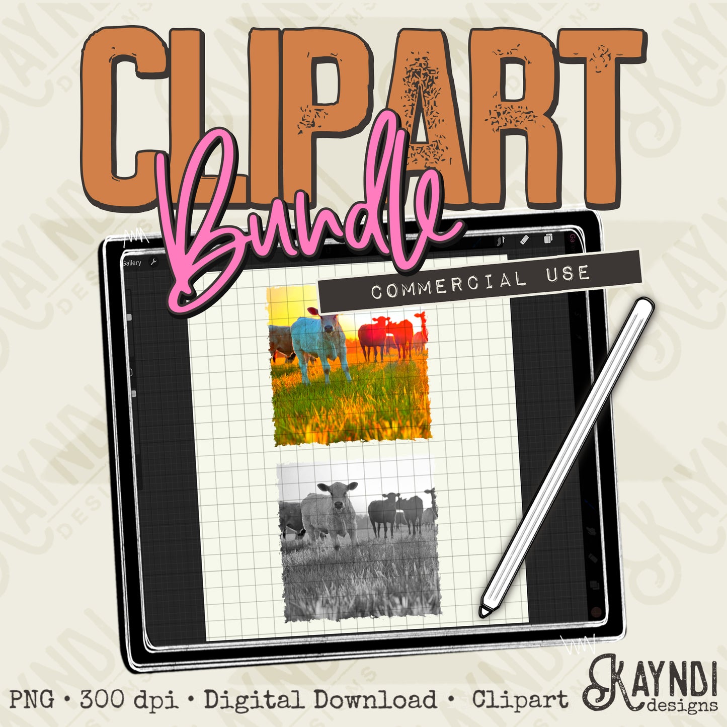 Cows 6 Bundle PNG Digital Downloads Elements Commercial Use Bovine Farm