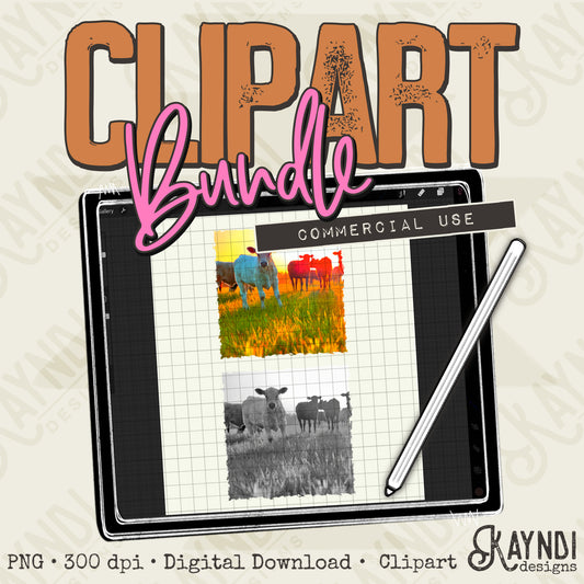 Cows 6 Bundle PNG Digital Downloads Elements Commercial Use Bovine Farm