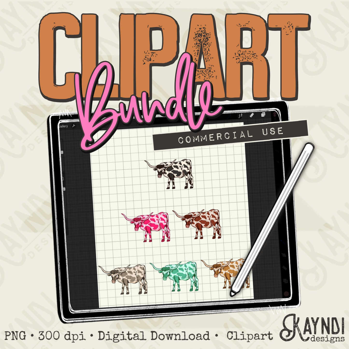 Cows Bundle PNG Digital Downloads Elements Commercial Use Bovine Colorful