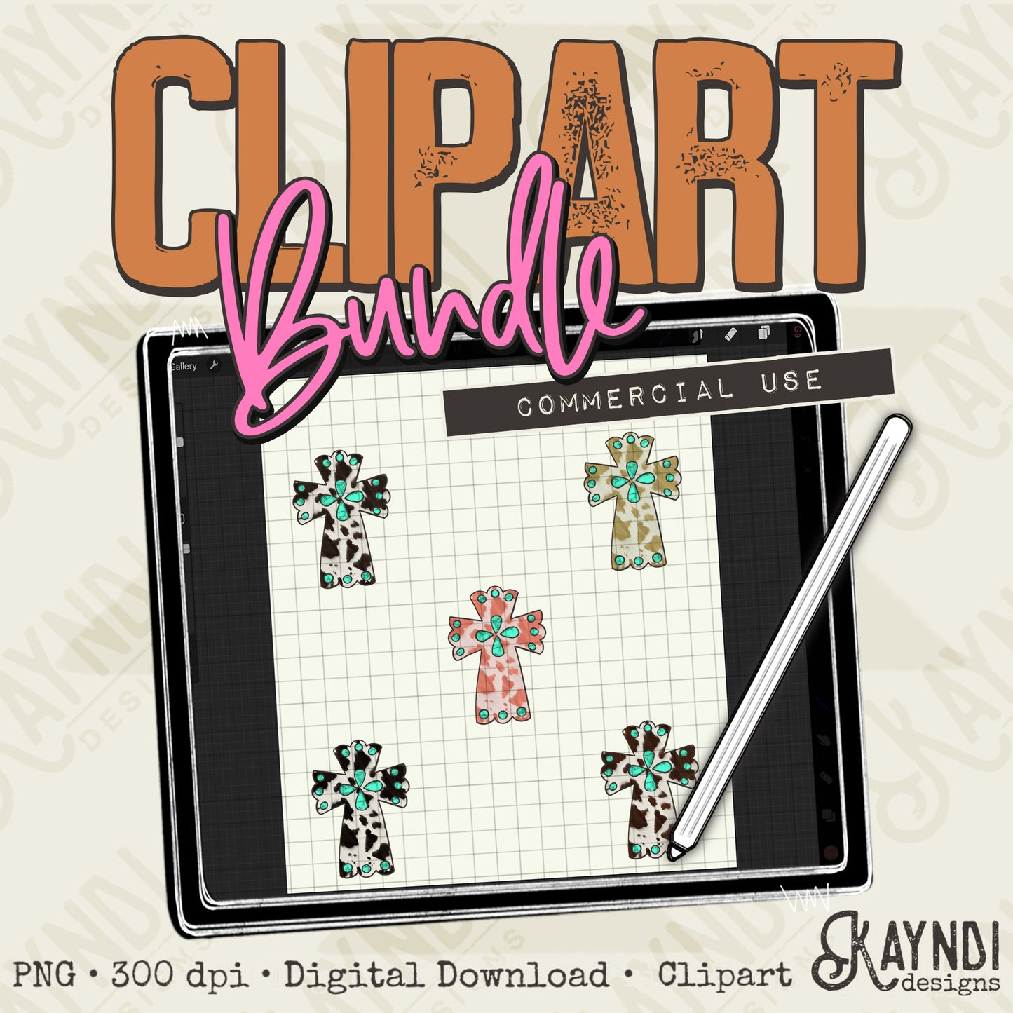 Cross Cow Print Bundle PNG Digital Downloads Elements Commercial Use Faith Religion