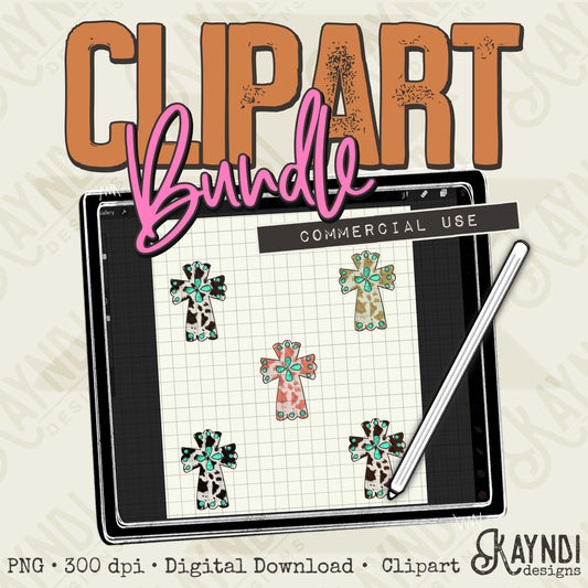 Cross Cow Print Bundle PNG Digital Downloads Elements Commercial Use Faith Religion