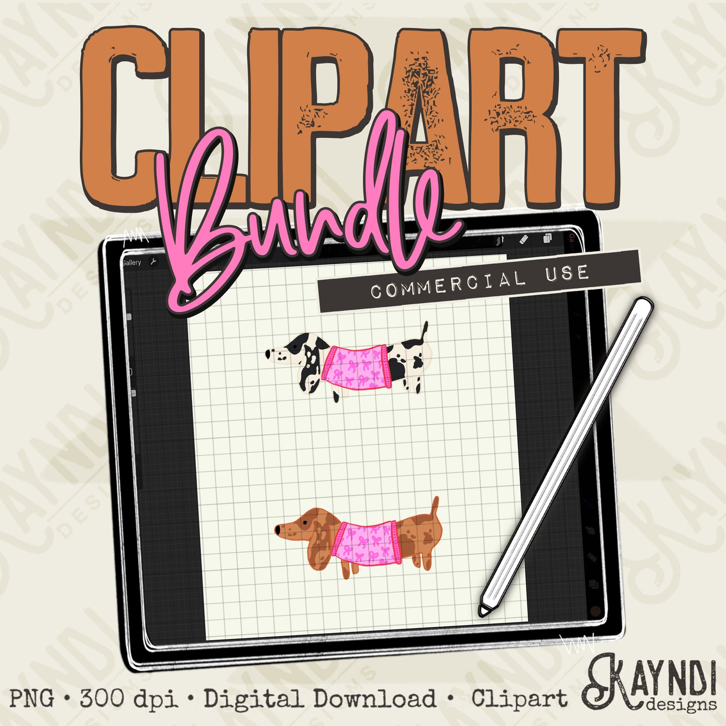 Dachsunds Bundle PNG Digital Downloads Elements Commercial Use Dogs Sweaters Pink