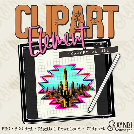 Desert Cactus Element PNG Digital Downloads Elements Fillers Commercial Use Aztec Desert Scene