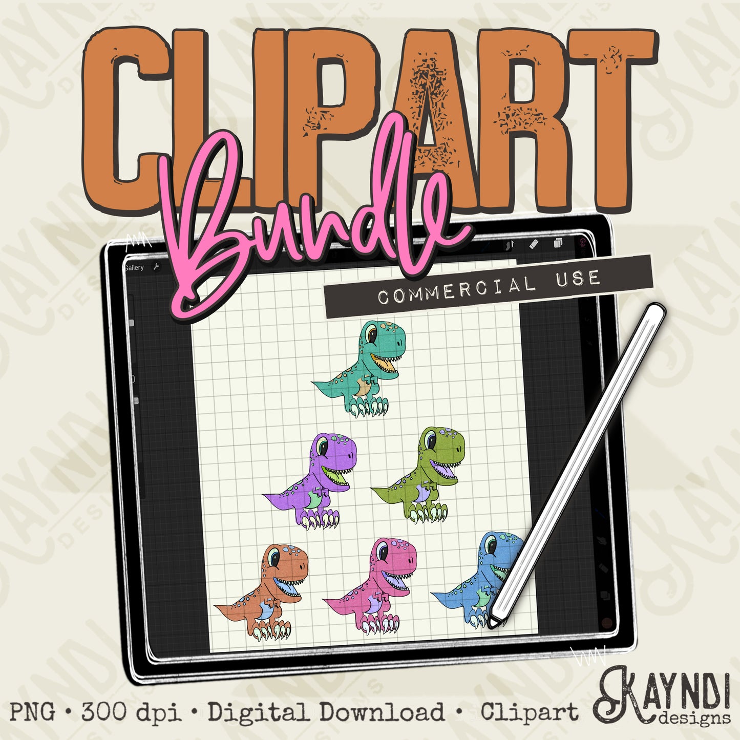 Dinosaurs Bundle PNG Digital Downloads Elements Commercial Use TRex Colorful