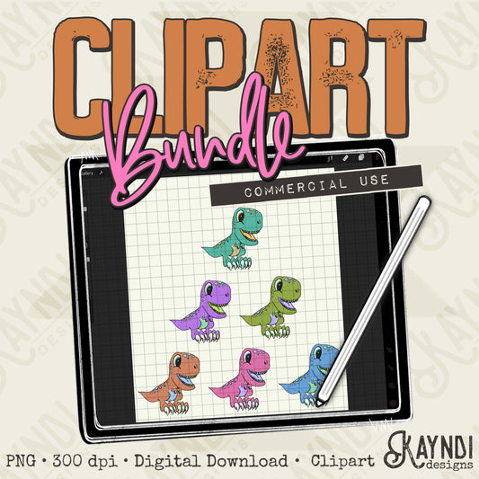Dinosaurs Bundle PNG Digital Downloads Elements Commercial Use TRex Colorful