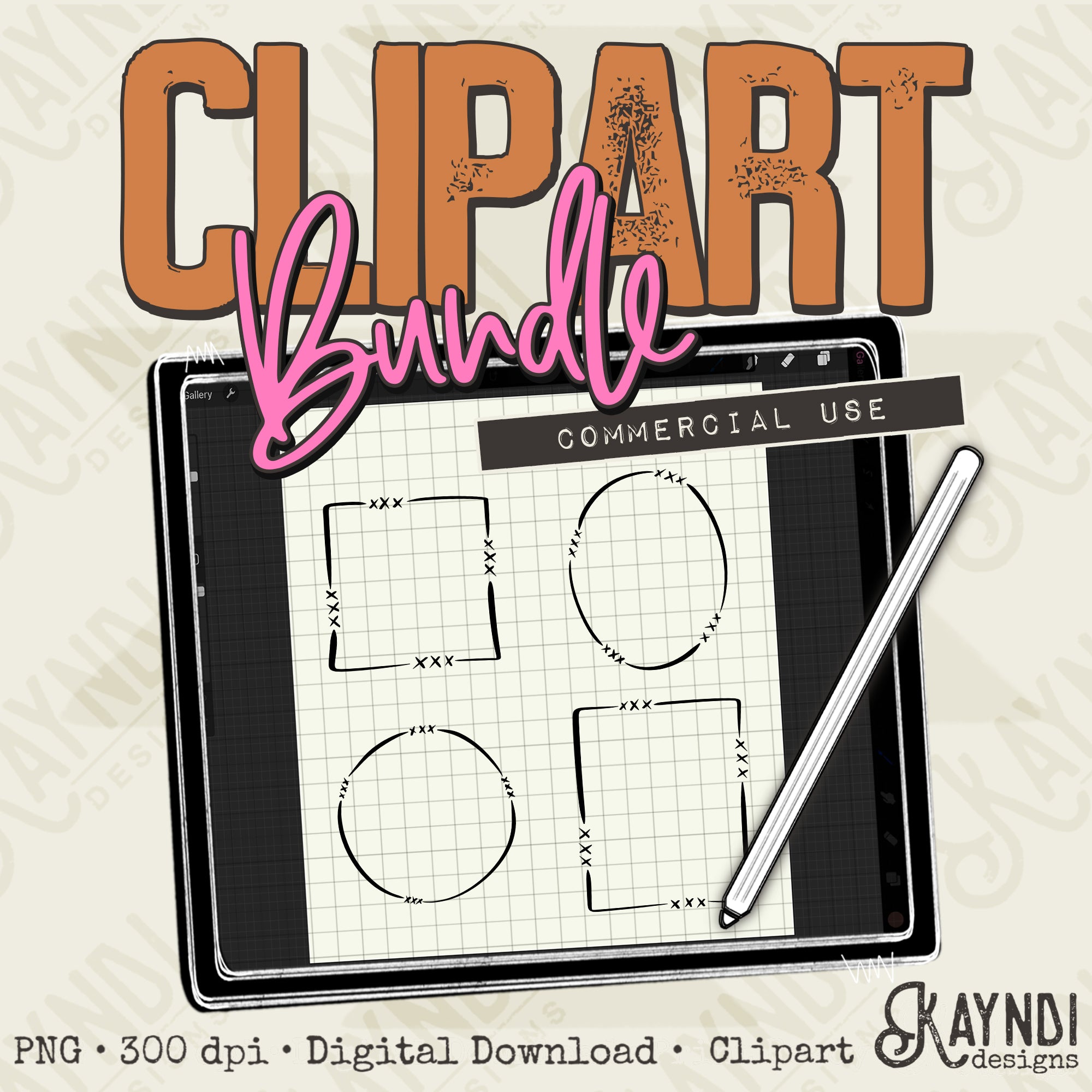 Doodle Frames 3 Clipart Element Bundle PNG Digital Downloads Elements ...