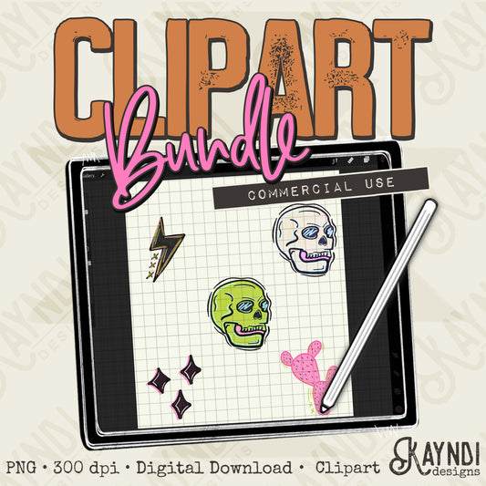 Doodle Skulls Clipart Element Bundle PNG Digital Downloads Elements Fillers Commercial Use