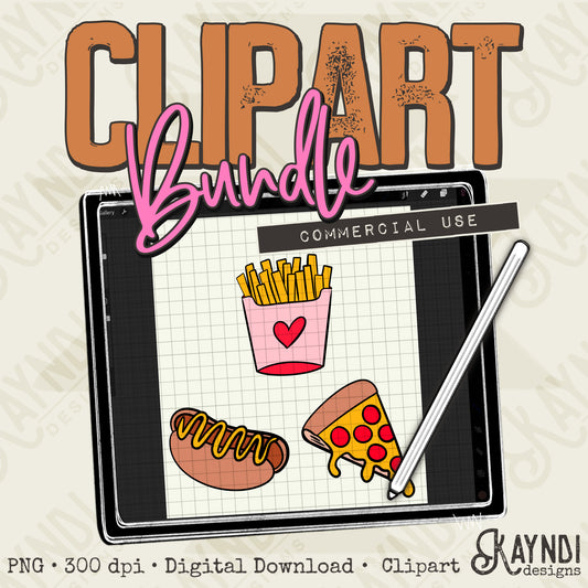 Fast Food Bundle PNG Digital Downloads Elements Commercial Use Hotdog Fries Pizza