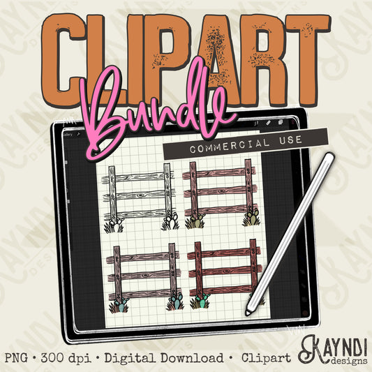 Fence Bundle PNG Digital Downloads Elements Commercial Use Farm Ranch