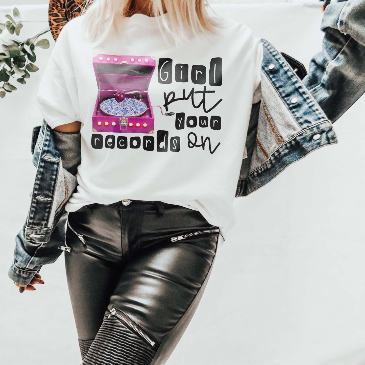 Girl Put Your Records On Design PNG Digital Download Sublimation Printable Record Player DTG Printing Cute Hot Pink Vintage Music
