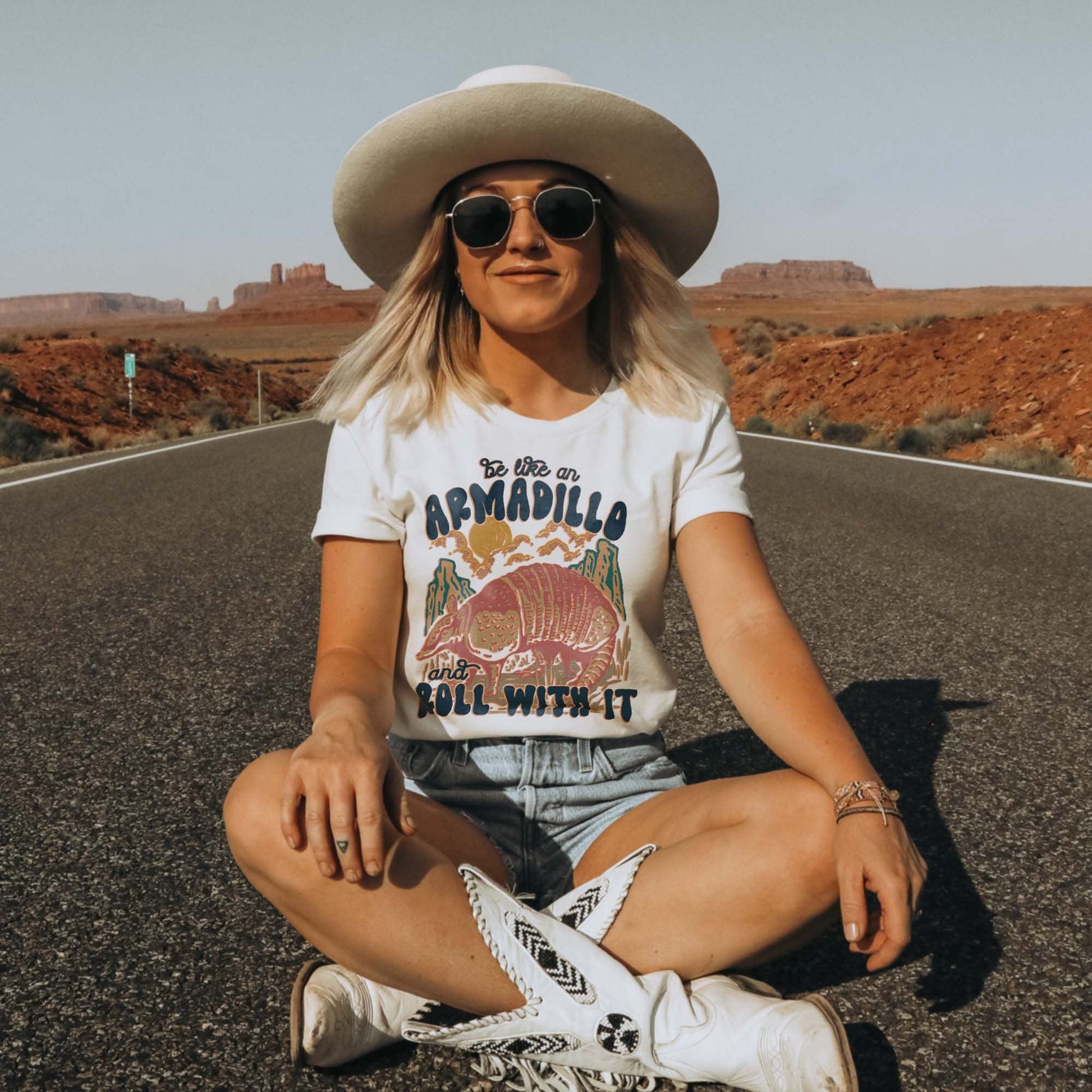 Be Like an Armadillo and Roll With It Sublimation Design PNG Digital Download Printable Retro Country Southern Funny Quote Western Desert