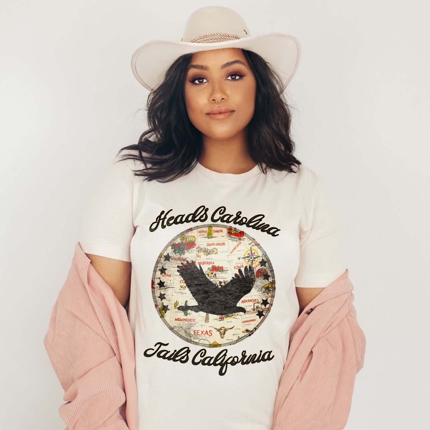 Heads Carolina Tails California Sublimation Design PNG Digital Download Printable 80s 90s Country Travel Adventure Wanderlust Retro Quote