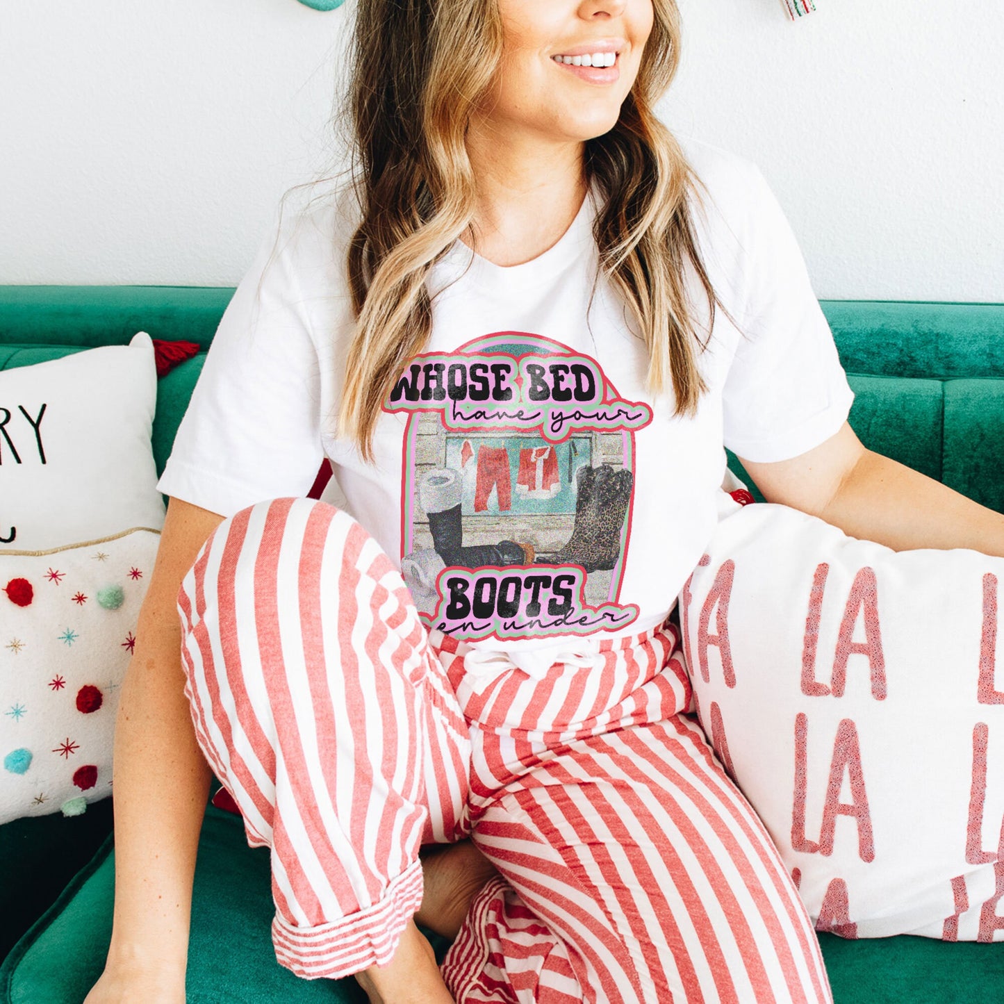 Whose Bed Have Your Boots Been Under Sublimation Design PNG Digital Download Printable Santa Christmas Western Cowgirl Boots 90s Country