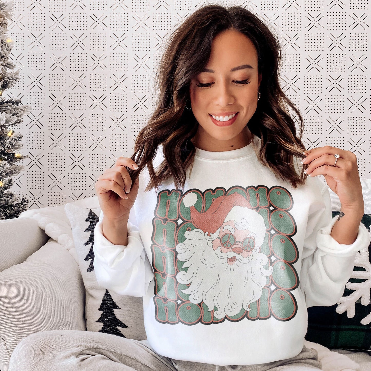 Ho Ho Ho Santa Claus Sublimation Design PNG Digital Download Printable Groovy Retro 70s Hippie Glasses Peace Sign Christmas 90s Boho