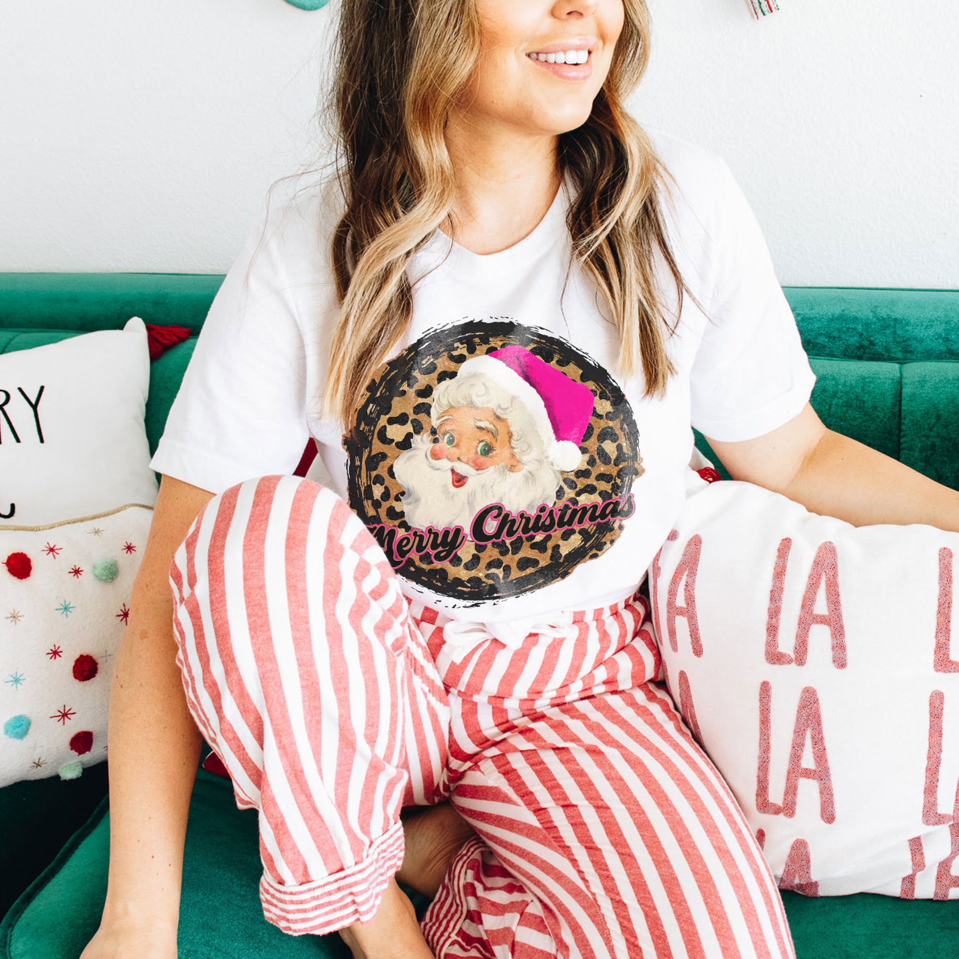 Merry Christmas Retro Sant Sublimation Design PNG Digital Download Printable Pink Santa Claus Hat Leopard Cheetah Vintage Holly Jolly Girly