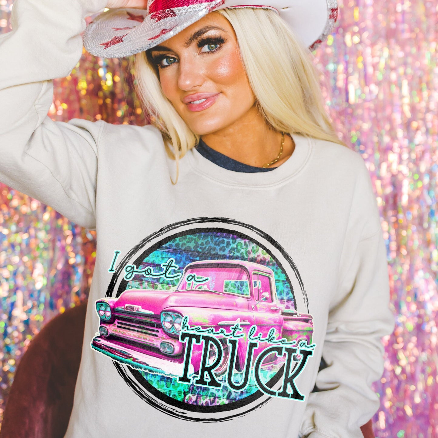 I Got a Heart Like a Truck Sublimation Design PNG Digital Download Printable Pink Vintage Funky Truck Western Southern Country Leopard Retro