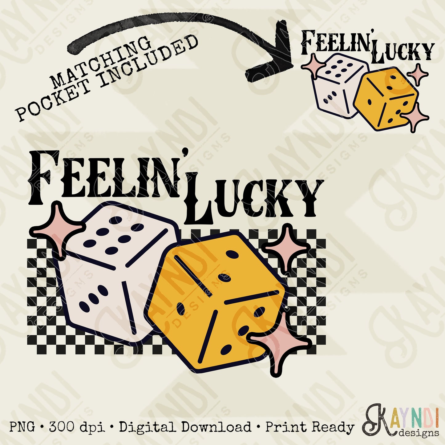 Feelin' Lucky Dice Matching Pocket Included Sublimation Design PNG Digital Download Printable St Patricks Day Luck Gamble Las Vegas Retro