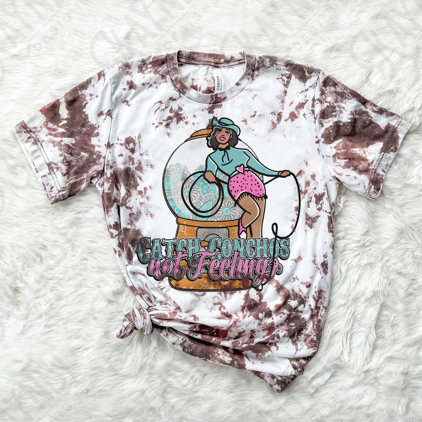 Catch Conchos Not Feelings Sublimation Design PNG Digital Download Printable Anti Valentine Western Cowgirl Turquoise Bubble Gum Machine