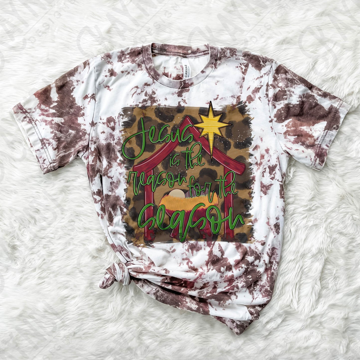 Jesus is the Reason for the Season Red Sublimation Design PNG Digital Download Printable Christian Christmas Nativity Baby Jesus Leopard