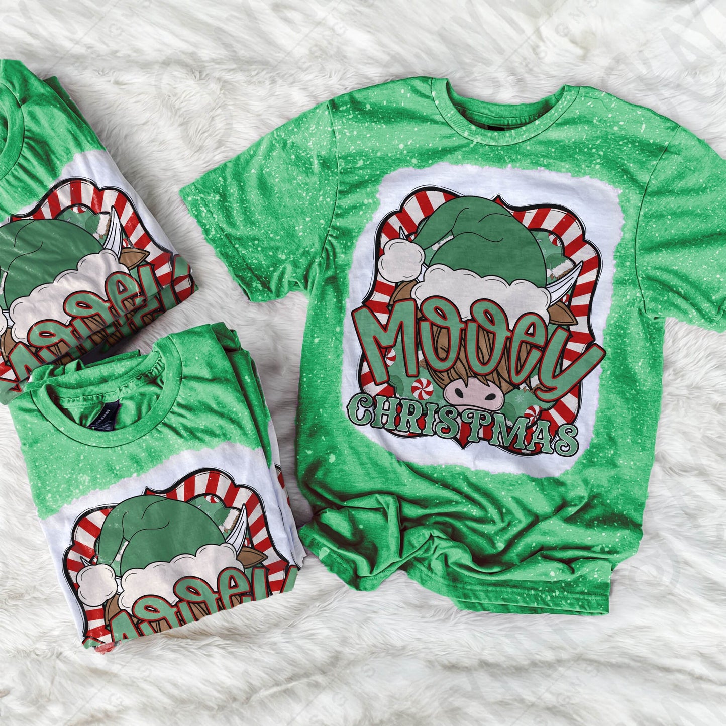 Mooey Christmas Cow Red Green Sublimation Design PNG Digital Download Printable Christmas Cow Furry Cow Santa Hat Candy Cane Merry Christmas