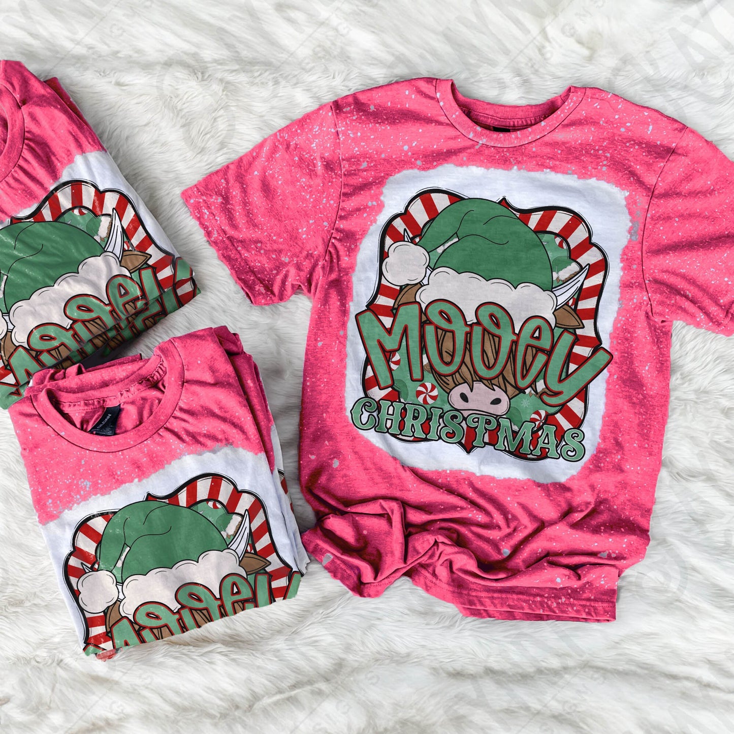 Mooey Christmas Cow Red Green Sublimation Design PNG Digital Download Printable Christmas Cow Furry Cow Santa Hat Candy Cane Merry Christmas