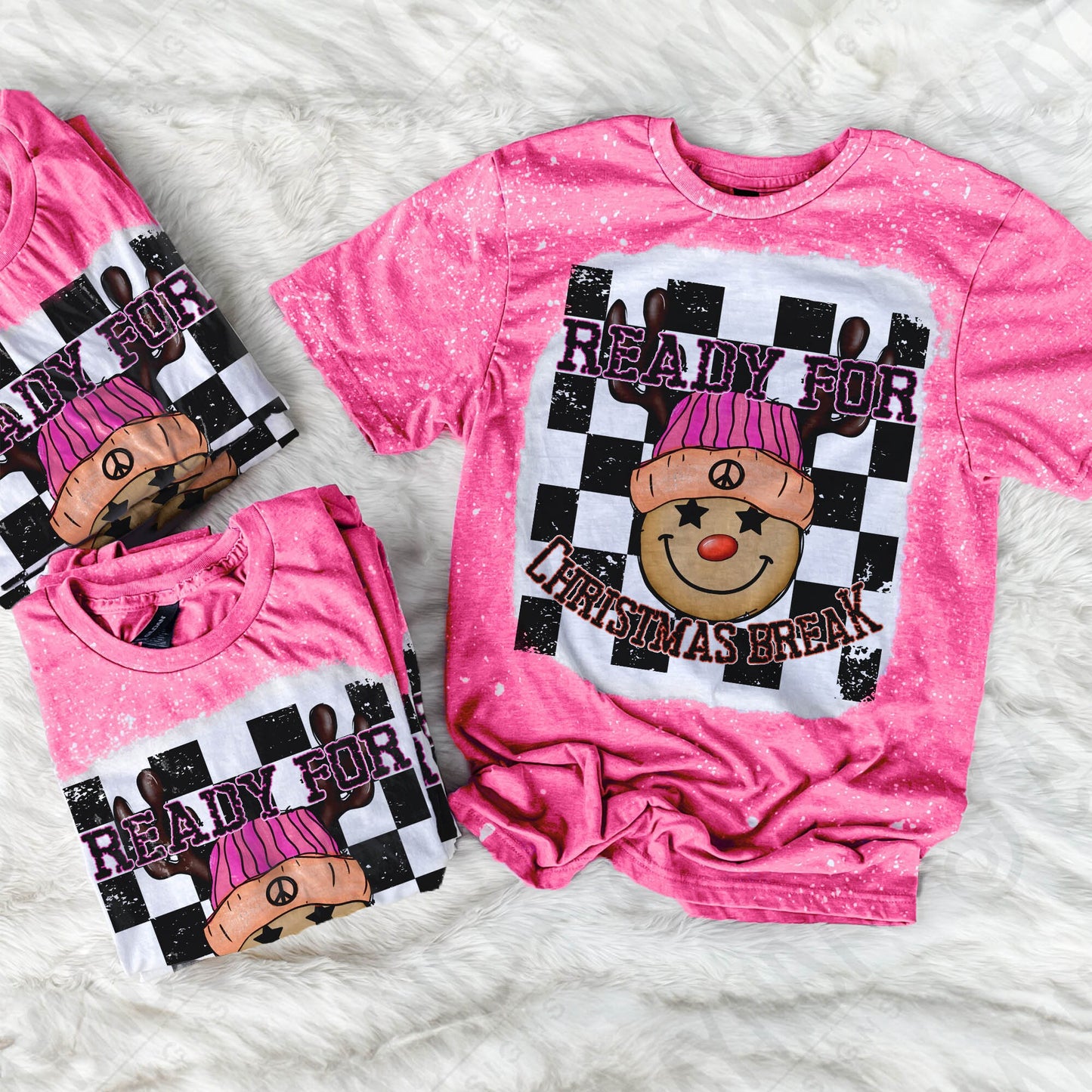 Ready for Christmas Break Reindeer Pink Beanie Hat Sublimation Design PNG Digital Download Printable Kids Christmas School Teacher Checker