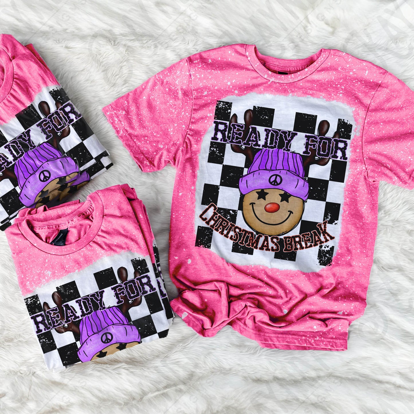 Ready for Christmas Break Reindeer Purple Beanie Hat Sublimation Design PNG Digital Download Printable Kids Christmas School Teacher Checker