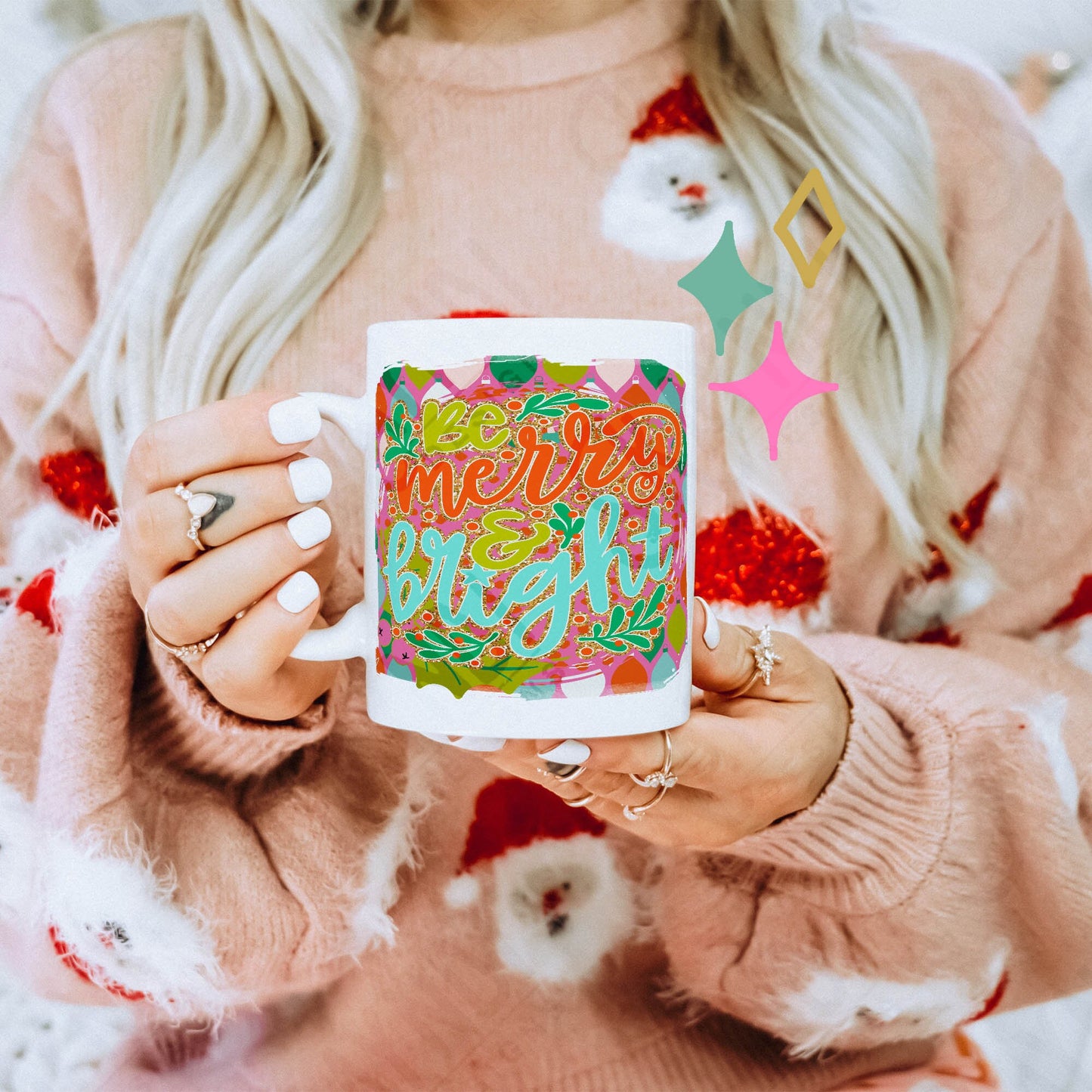 Be Merry & Bright Sublimation Design PNG Digital Download Printable Pink Christmas Cute Preppy Trendy Holly Jolly Retro Winter Girly Kids