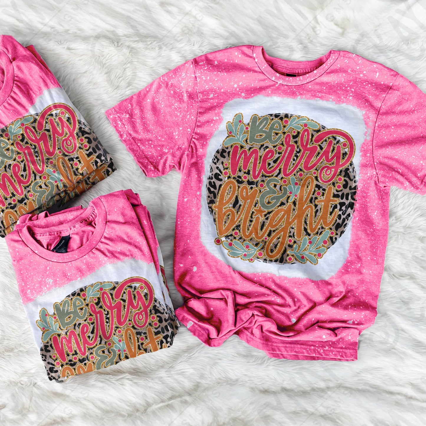 Be Merry & Bright Sublimation Design PNG Digital Download Printable Pink Christmas Leopard Cheetah Print Holly Jolly Merry Mama Gold Glitter