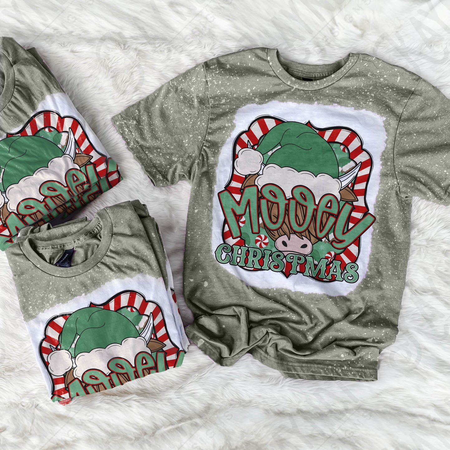 Mooey Christmas Cow Red Green Sublimation Design PNG Digital Download Printable Christmas Cow Furry Cow Santa Hat Candy Cane Merry Christmas