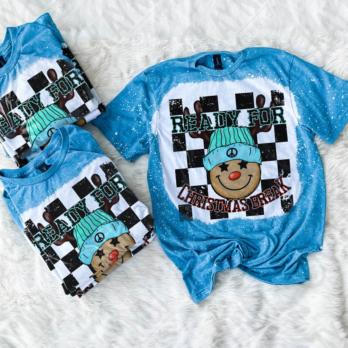 Ready for Christmas Break Reindeer Blue Beanie Hat Sublimation Design PNG Digital Download Printable Kids Christmas School Teacher Checker