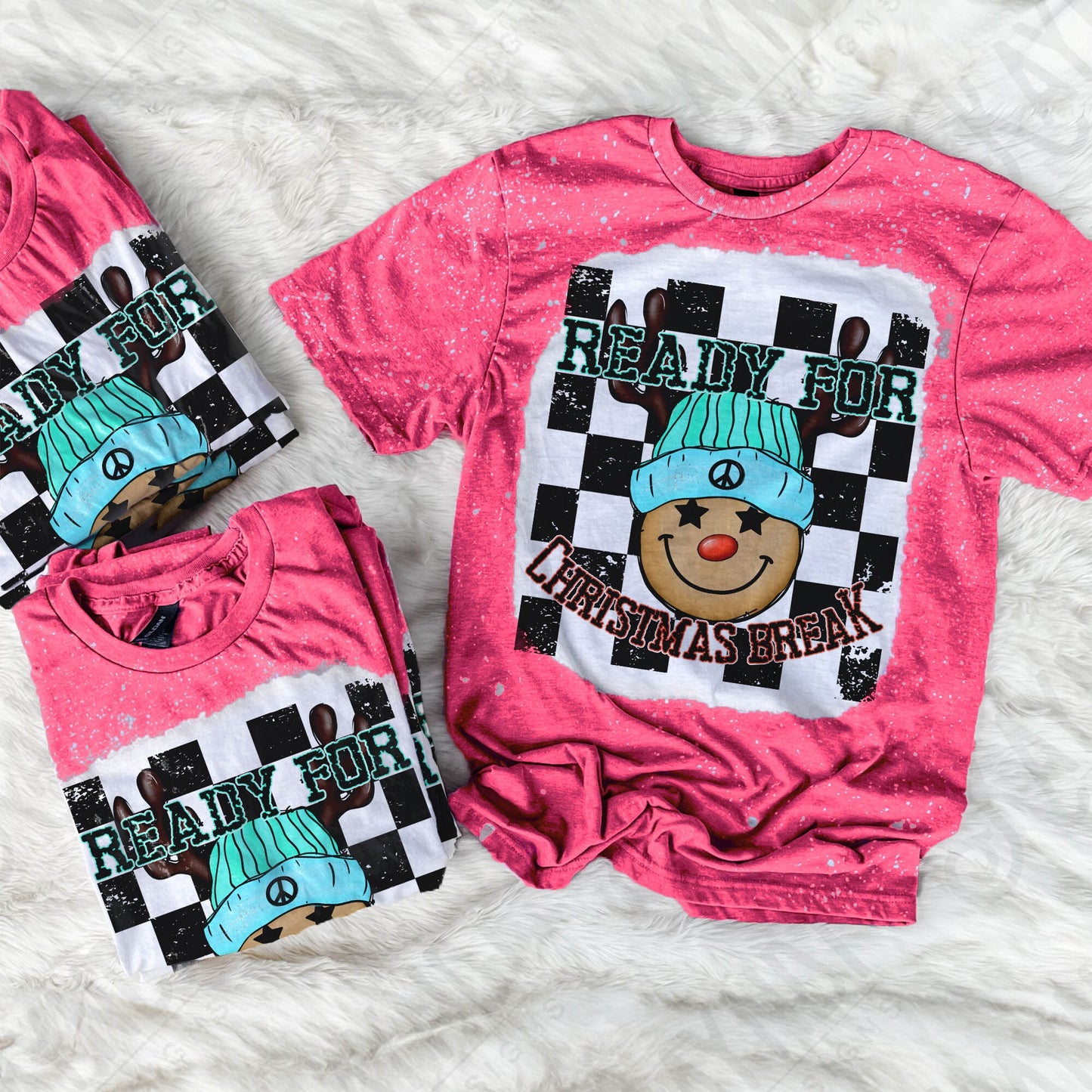 Ready for Christmas Break Reindeer Blue Beanie Hat Sublimation Design PNG Digital Download Printable Kids Christmas School Teacher Checker