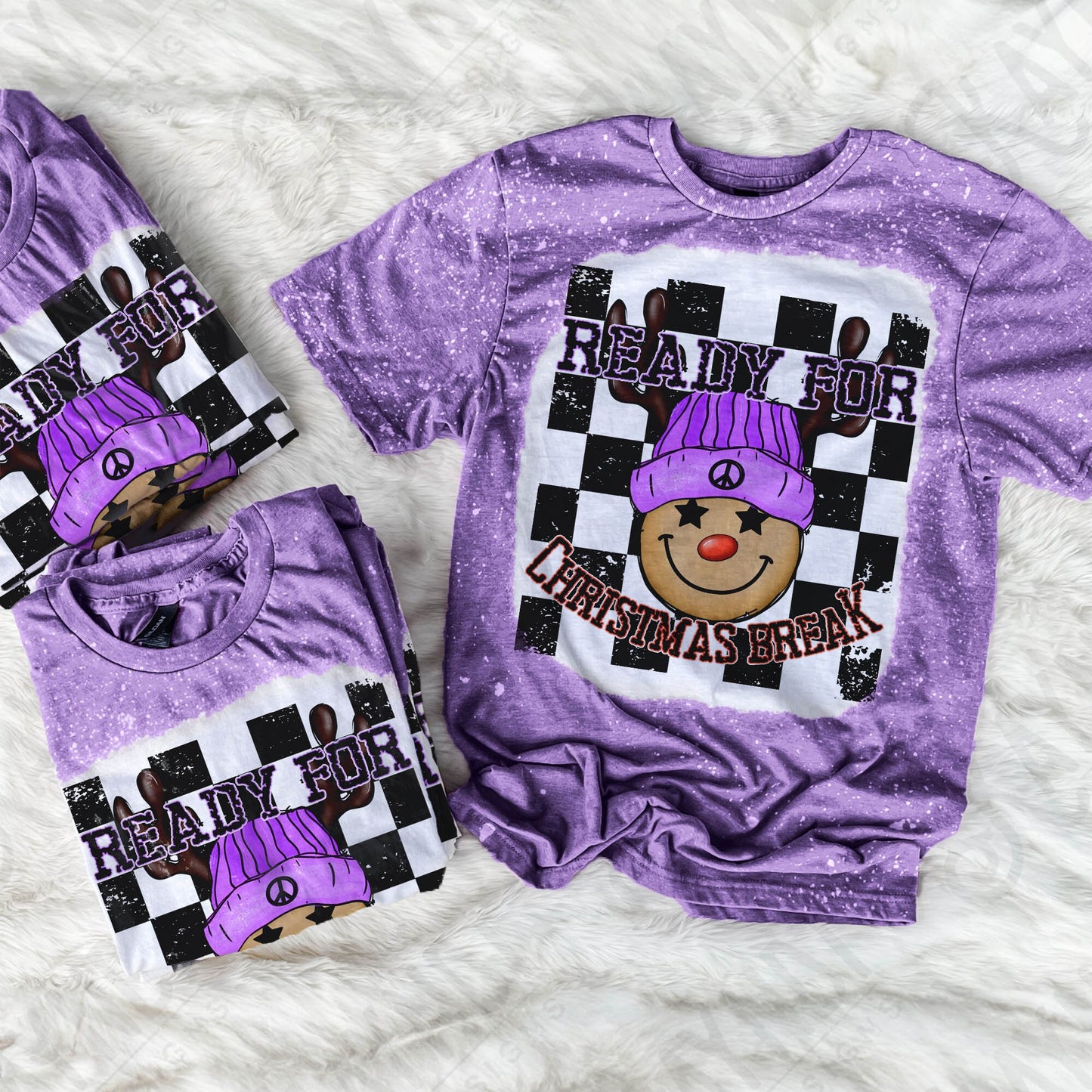 Ready for Christmas Break Reindeer Purple Beanie Hat Sublimation Design PNG Digital Download Printable Kids Christmas School Teacher Checker