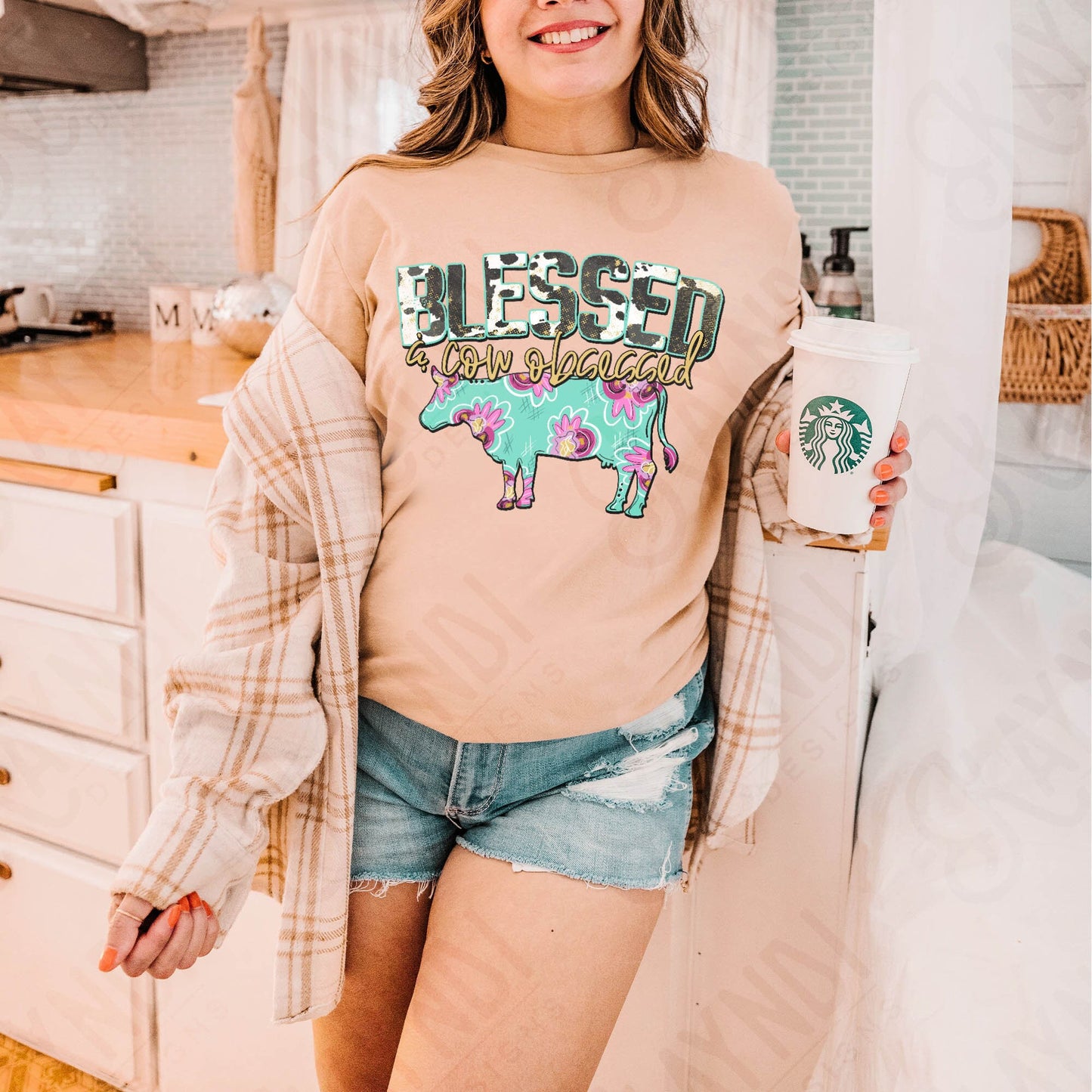 Blessed & Cow Obsessed Sublimation PNG, Digital Download, Printable Western, Vibrant, DIY Craft Design