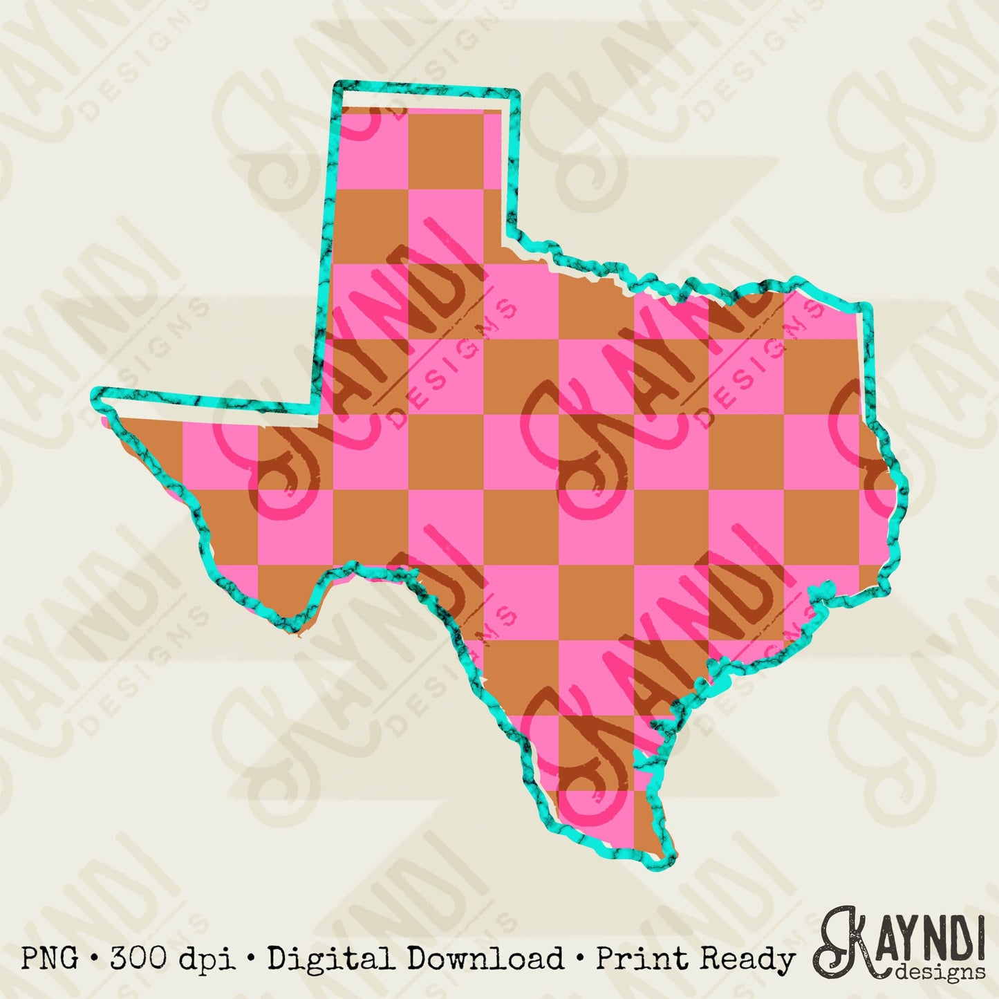 Check Pink Turquoise Texas Sublimation PNG, Digital Download, Printable Western, State-Based Art, Vibrant, DIY Craft Design