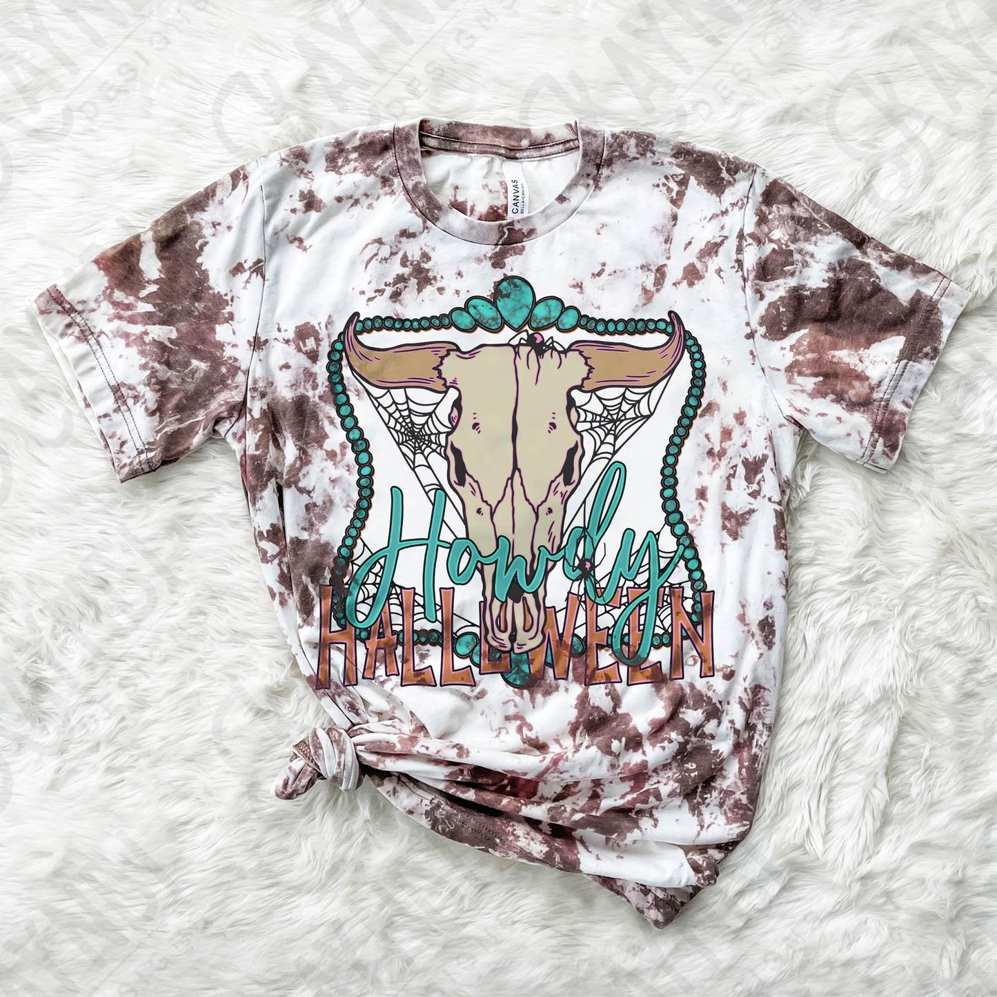 Howdy Halloween Sublimation Design PNG Digital Download Printable Spiderwebs Fall Country Halloween Harvest Cowskull Turquoise
