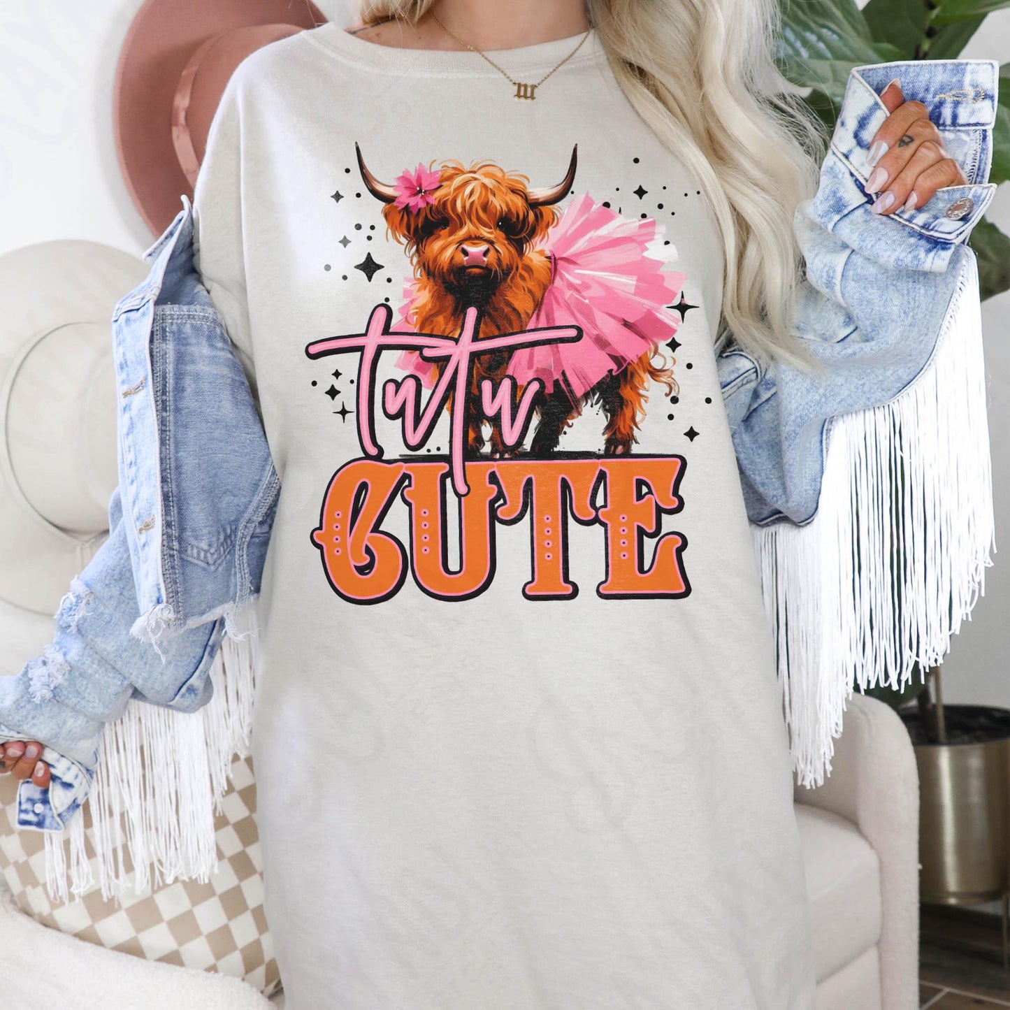 Tutu Cute Sublimation Design PNG Digital Download File Western Highland Cow Heifer Southern Living Printable