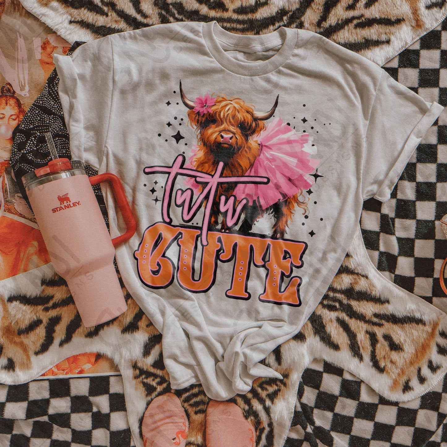 Tutu Cute Sublimation Design PNG Digital Download File Western Highland Cow Heifer Southern Living Printable