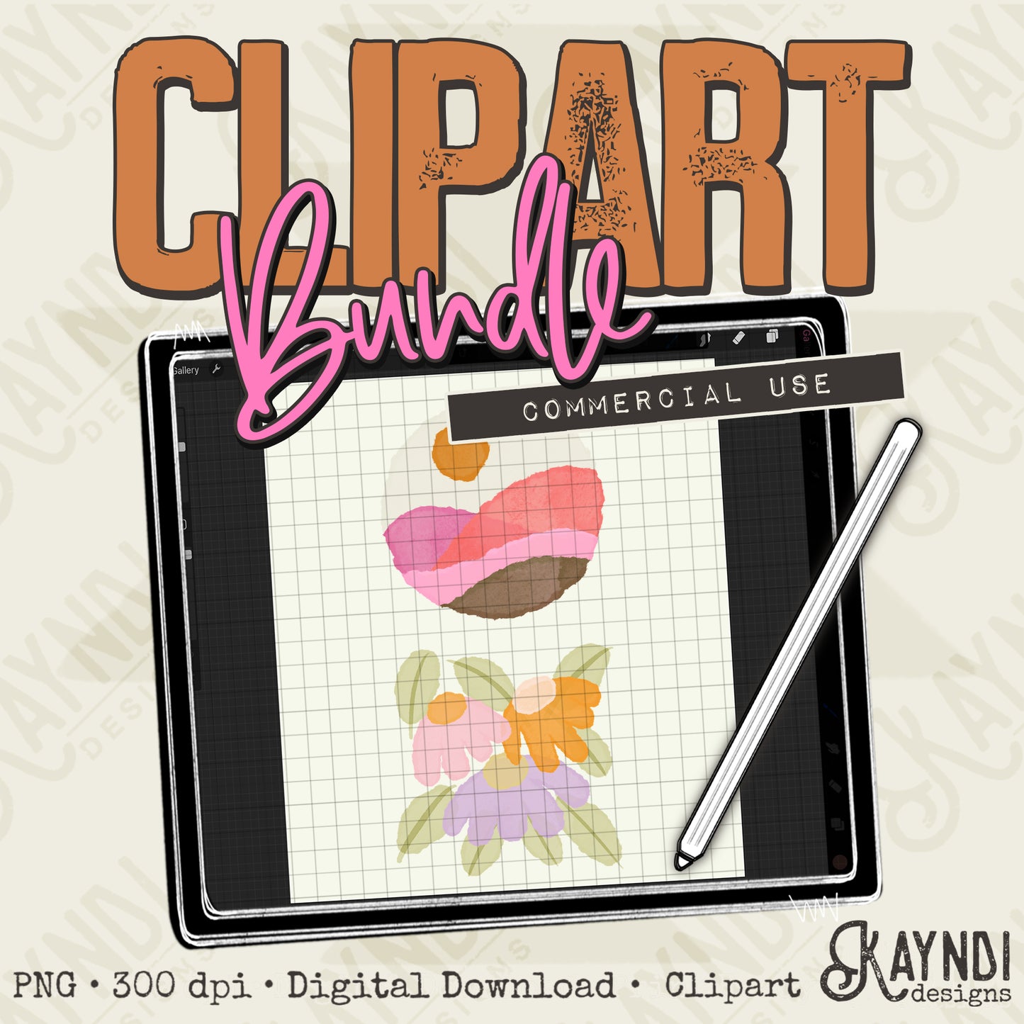 Spring Bundle PNG Digital Downloads Elements Commercial Use Floral Watercolor