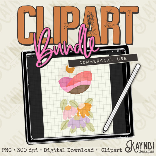 Spring Bundle PNG Digital Downloads Elements Commercial Use Floral Watercolor