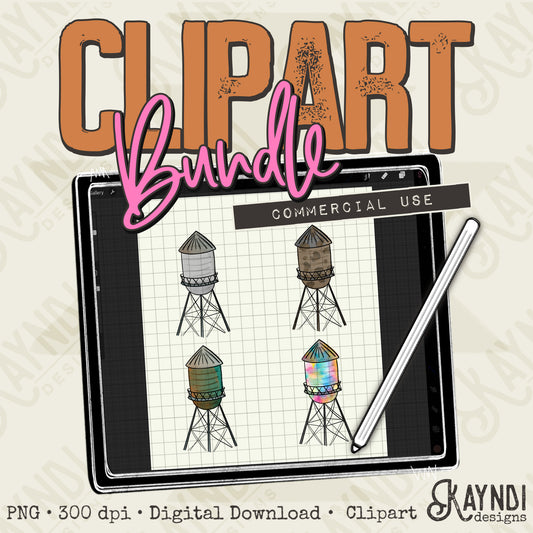 Watertowers Bundle PNG Digital Downloads Elements Commercial Use Smalltown