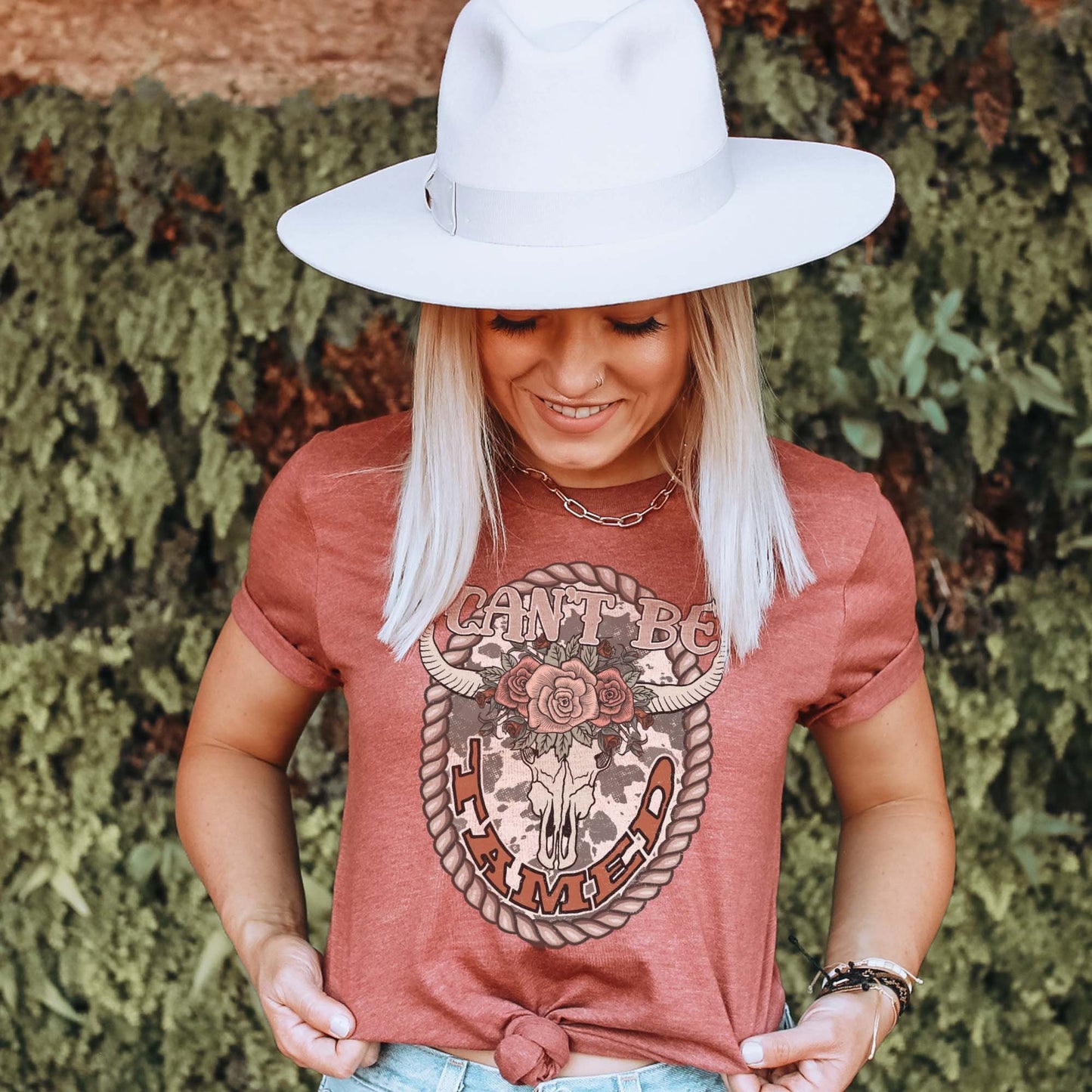 Can't Be Tamed Sublimation Design PNG Digital Download Printable Steer Skull Cow Print Western Floral Flower Vintage Retro Cowgirl Rodeo