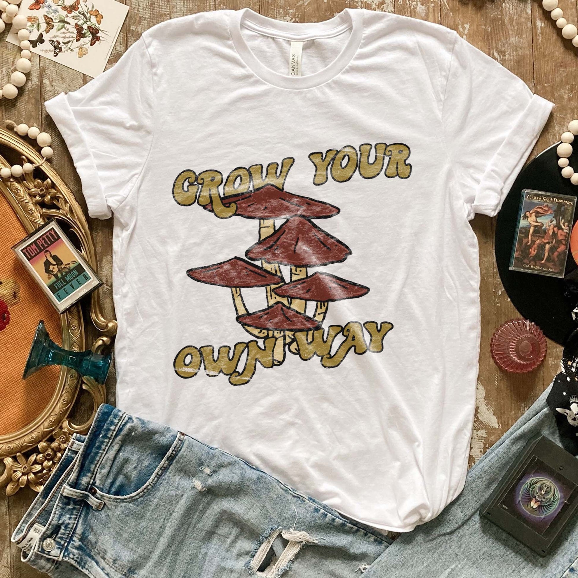 Grow Your Own Way Sublimation Design PNG Digital Download Printable 70s Hippie Trippy Mushrooms Retro Groovy Saying Positivity Vibe