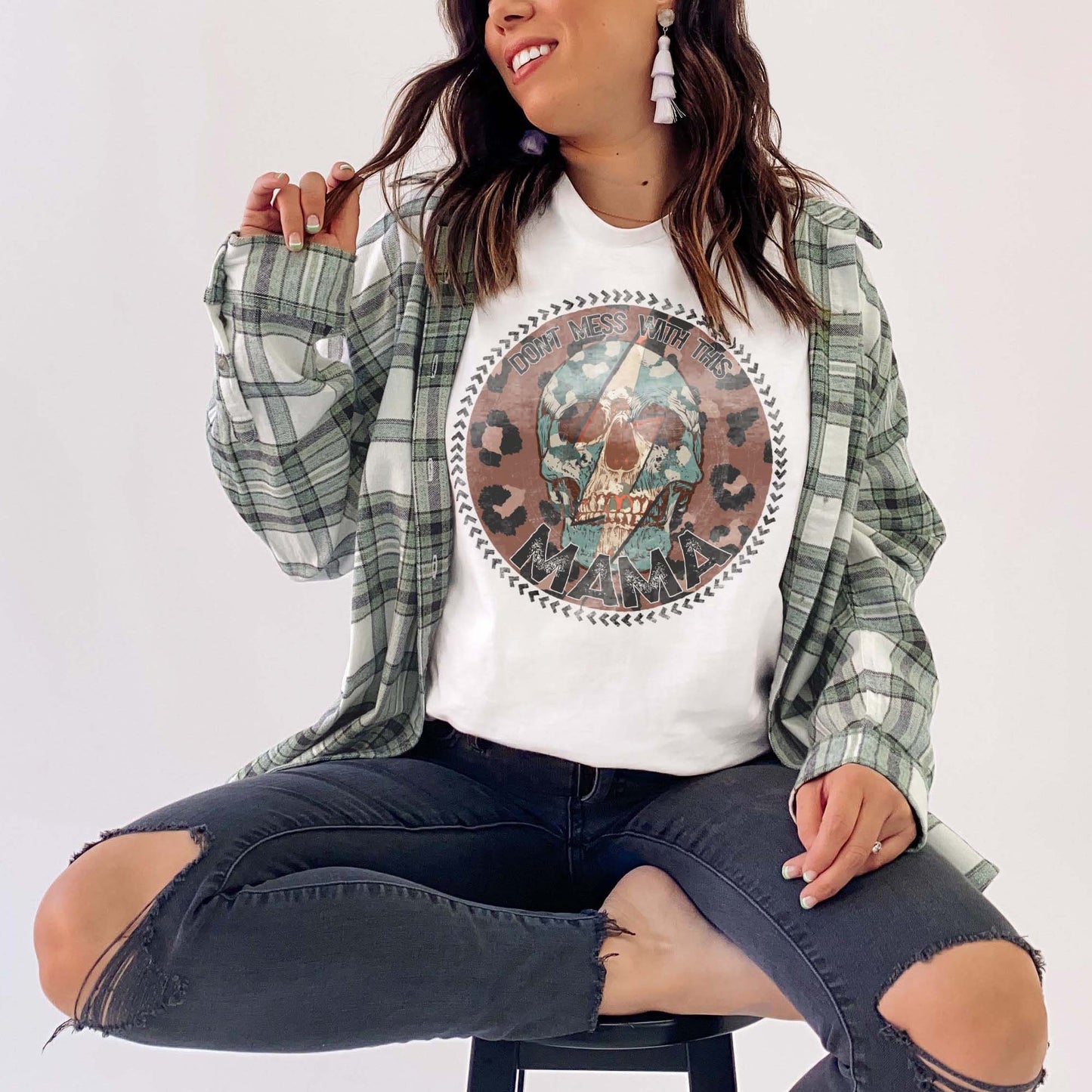 Don't Mess With This Mama Skull Sublimation Design PNG Digital Download Printable Leopard Lighting Bolt Skeleton Retro Rock Band Momma